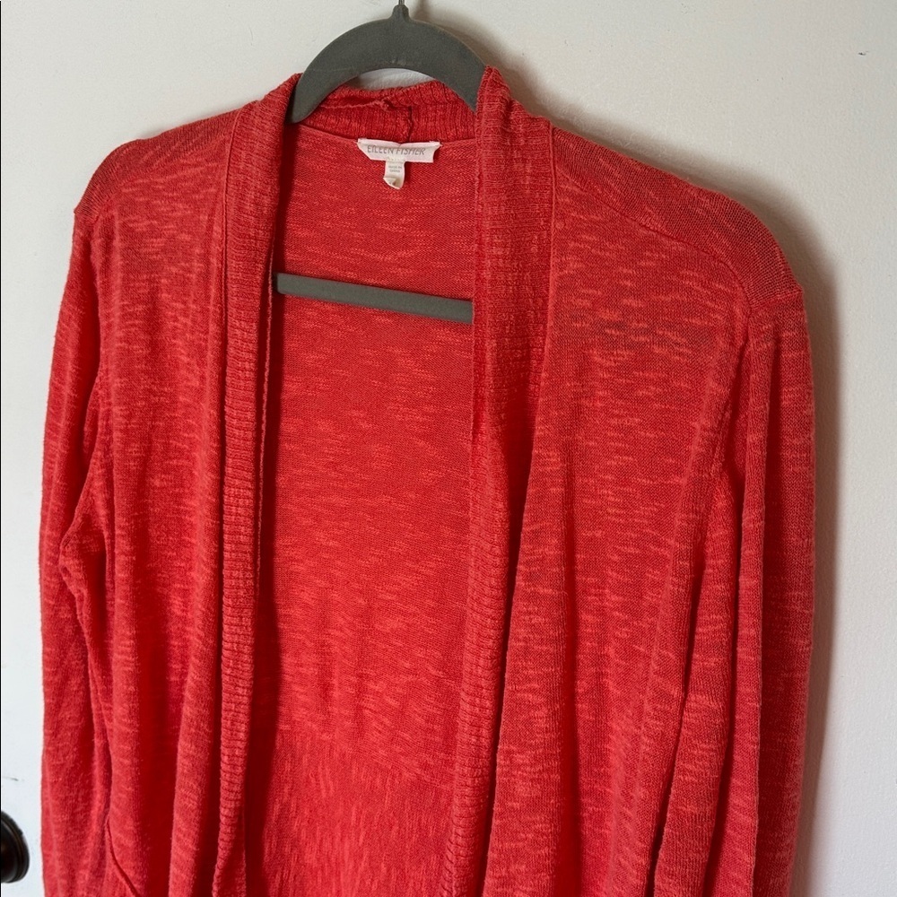 Eileen Fisher linen cotton open cardigan pink salmon medium - Picture 2 of 5